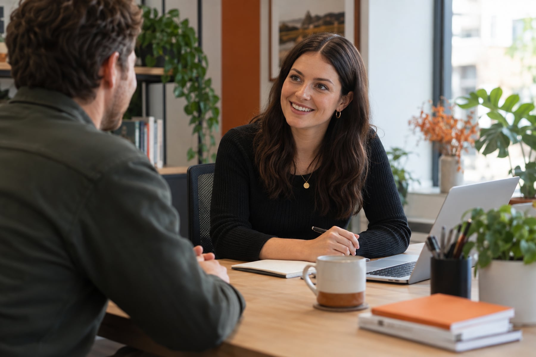 A service adviser completing a helpful conversation with a customer.