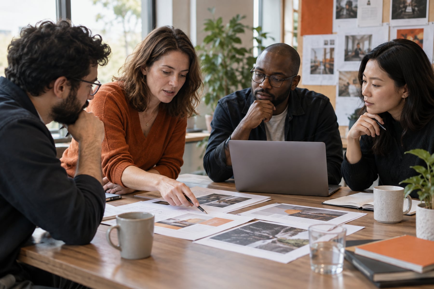 A multidisciplinary group reviewing an AI-assisted service proposal.