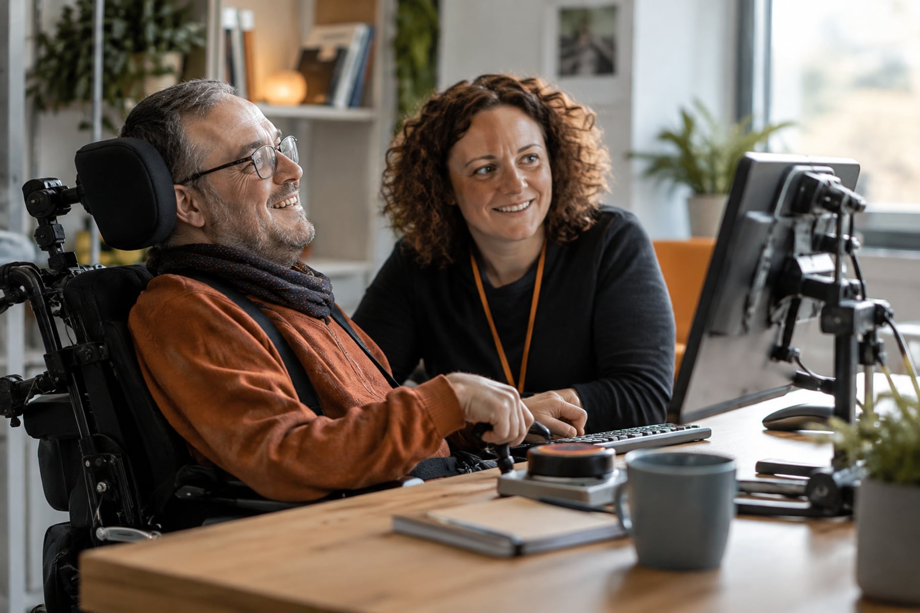 A participant using accessible technology in a supported research session.