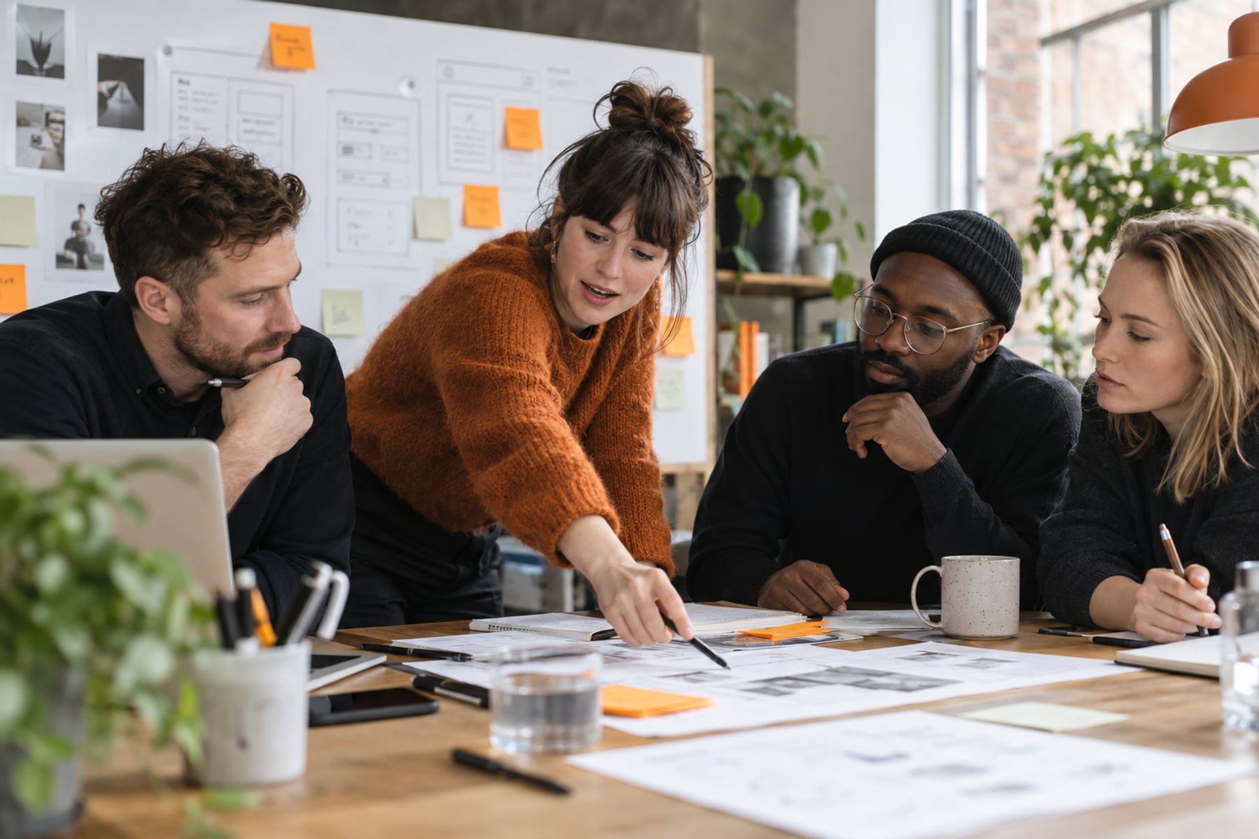 A team reviewing feedback and adjusting a service prototype.